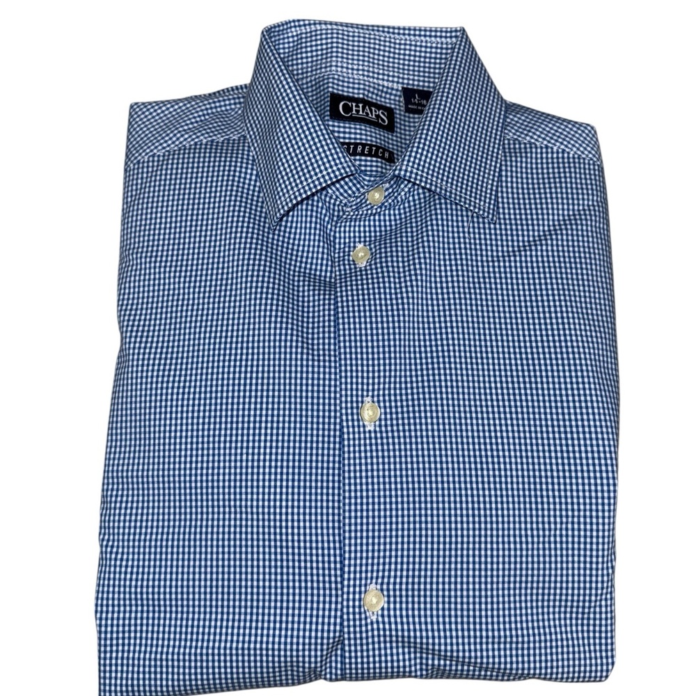 Chaps Boys Blue & White Button-Up Gingham Dress Shirt Size Large 14-16